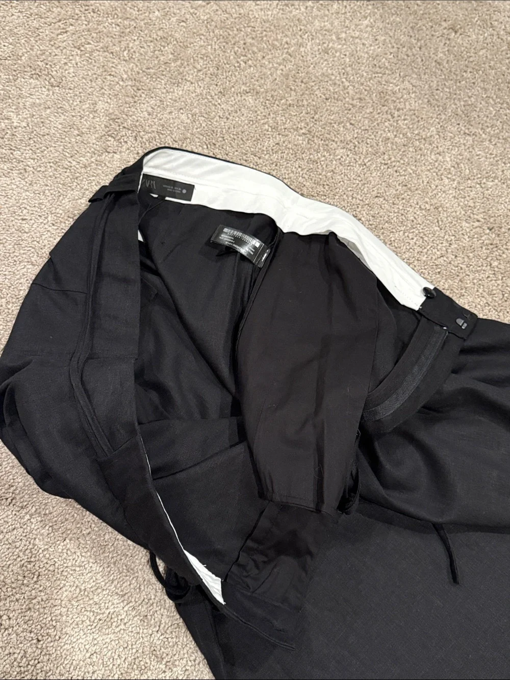 Zara NWT Black Linen Blend Wide Leg Drawstring Pants Women’s XL Mex 32